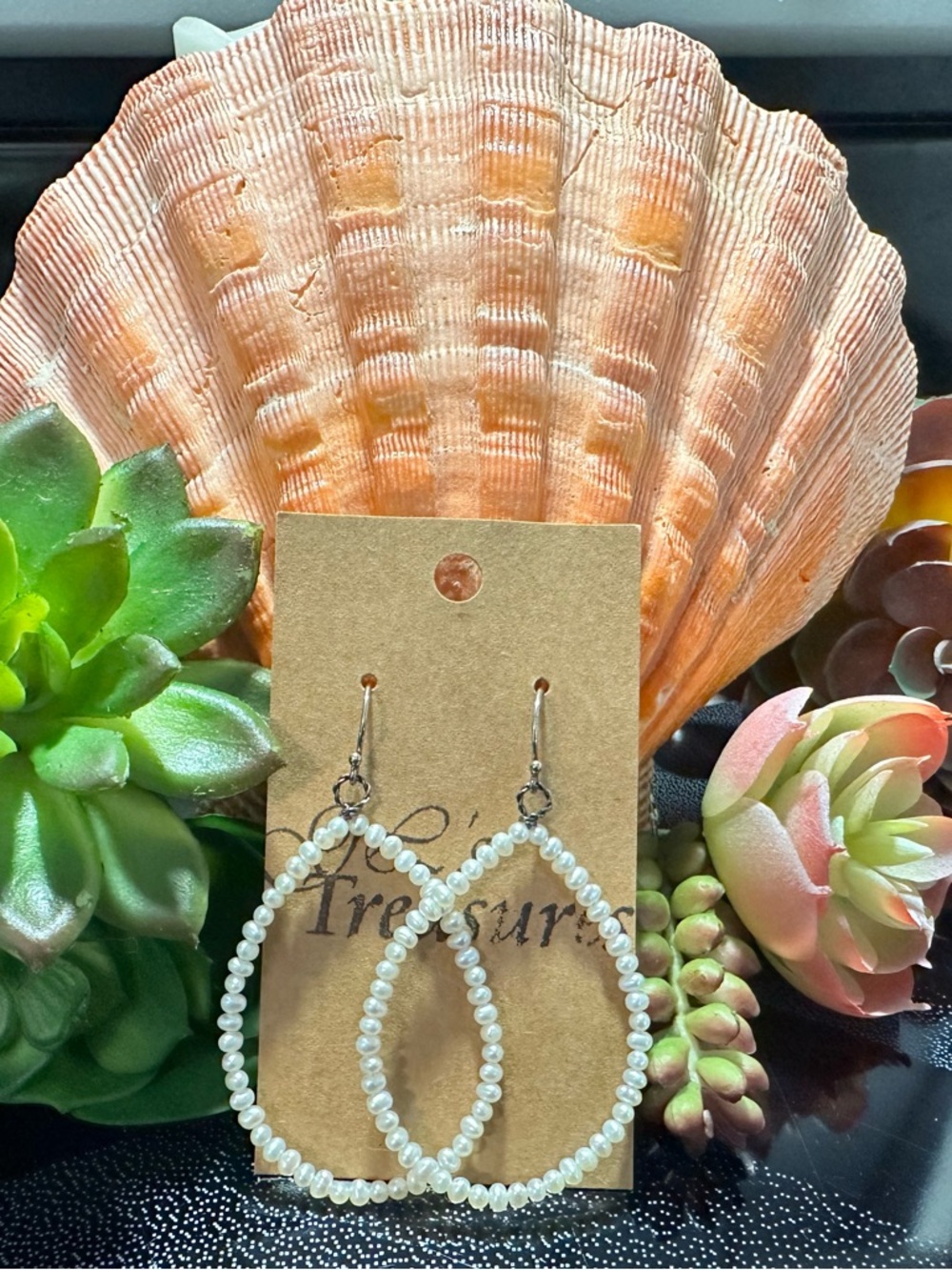White Pearl Beaded Teardrop Earrings by